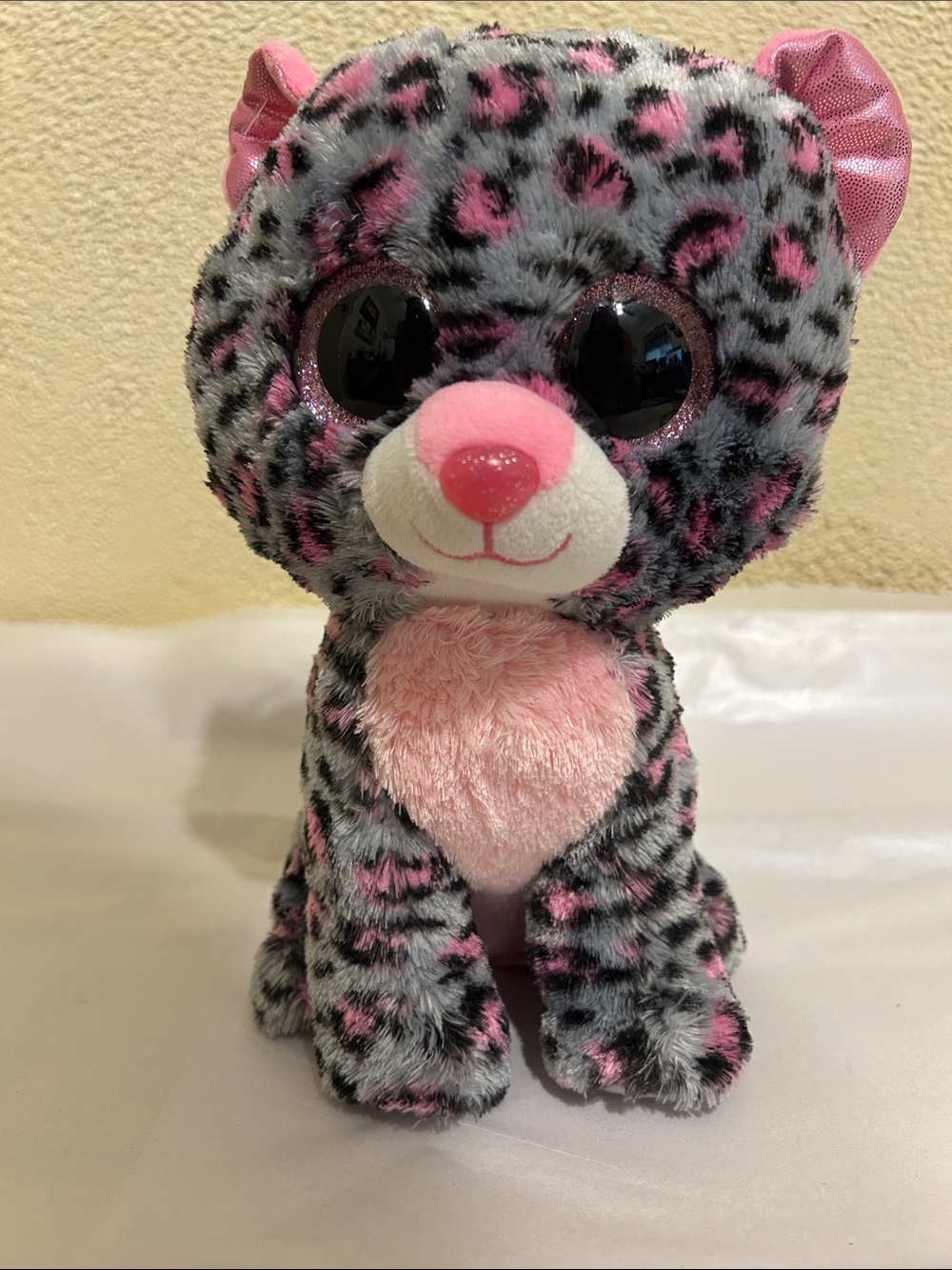 Ty Pink & Gray Leopard Plush with Sparkly Eyes